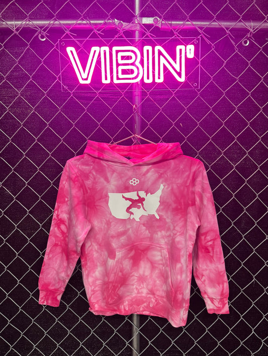 Rudis USA Wrestling Logo Hoodie - Youth - Tie-Dye Pink