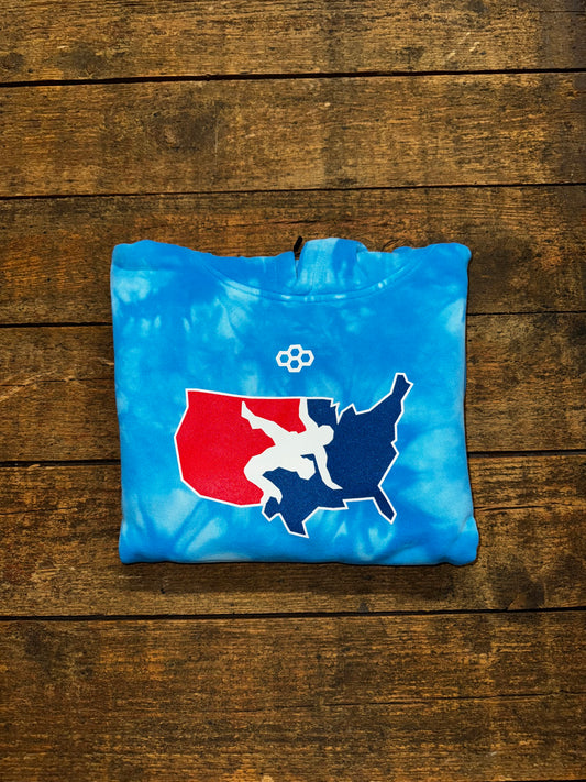 Rudis USA Wrestling Logo Hoodie - Youth - Tie-Dye Aqua