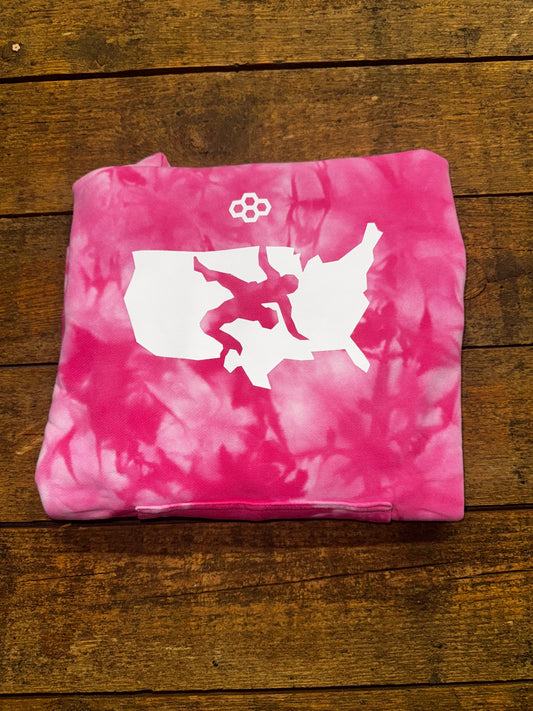 Rudis USA Wrestling Logo Hoodie - Youth - Tie-Dye Pink